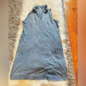 Blue Denim Sleeveless Collared Dress